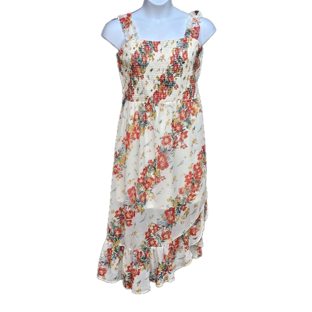 Mauricesā Floral Dress 1X Ruffle Hem Smocked Boho Cottagecore Botanical Garden